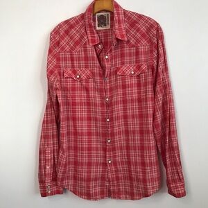 FOREVER 21 MENS SHIRT RED PLAID PEARL SNAP BUTTON WESTERN MEDIUM